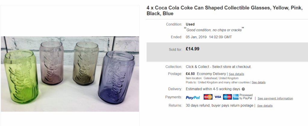 Coca-Cola Glasses Sold on Ebay