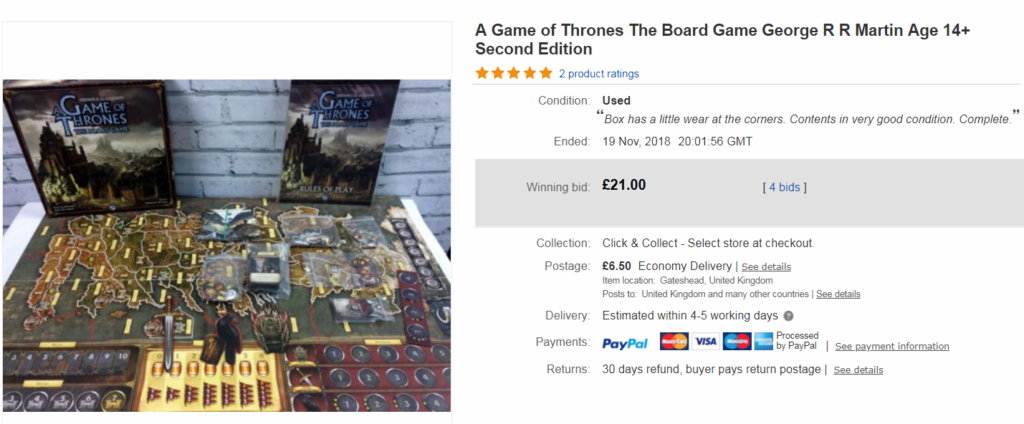 A Game of Thrones Ebay Reseller