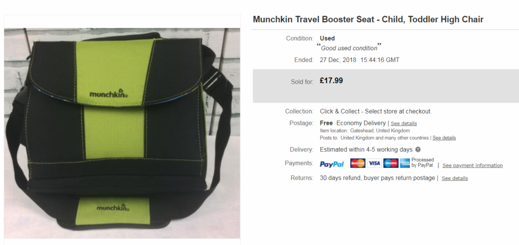 Munchkin Travel Booster Seat Sold on Ebay